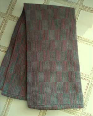 Teal Green and Raspberry Wine Handwoven Towel
