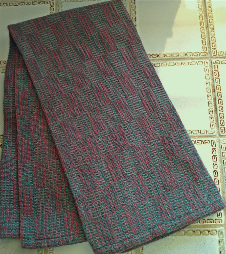 Teal Green and Raspberry Wine Handwoven Towel